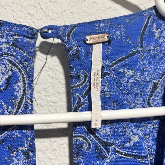 Free People Anthropology Blue Blooming Fields Jumpsuit Romper V-Neck Large Boho‎ - Picture 4 of 8